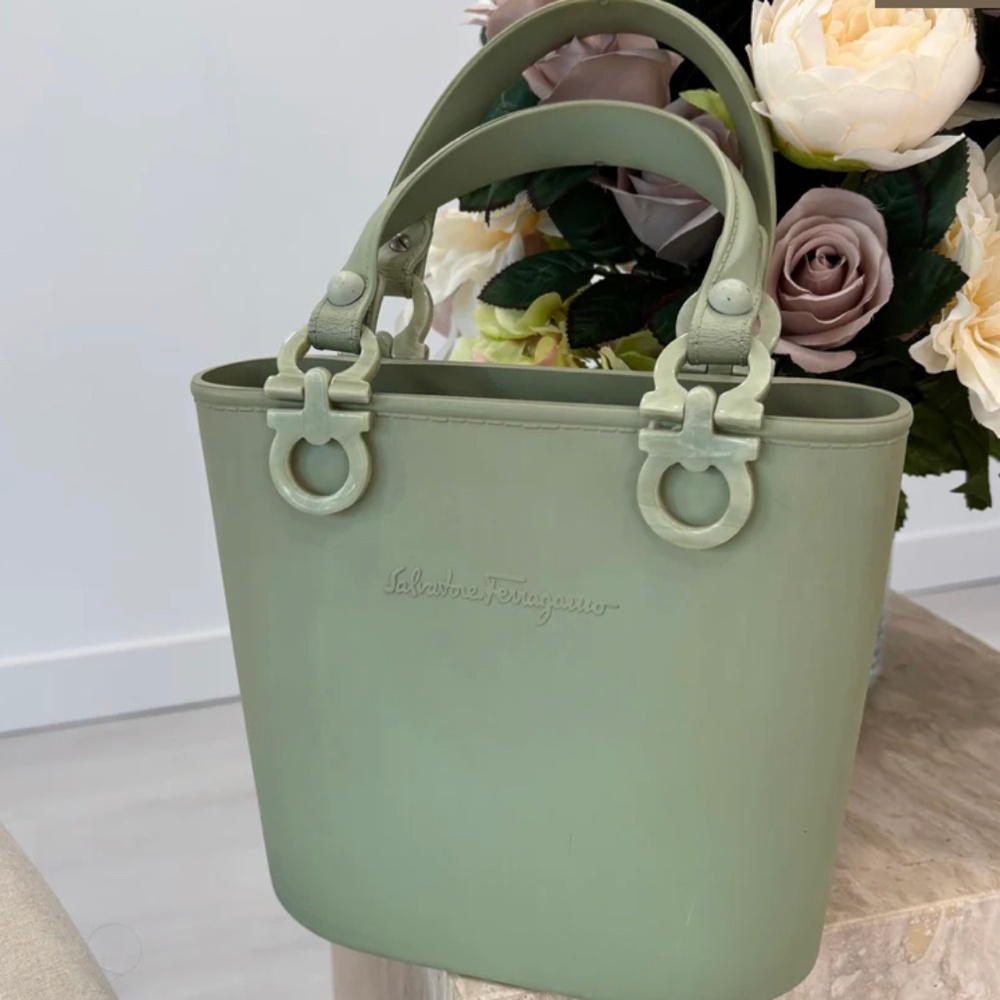 Authentic Salvatore Ferragamo Gancini Rubber Bucket Bag